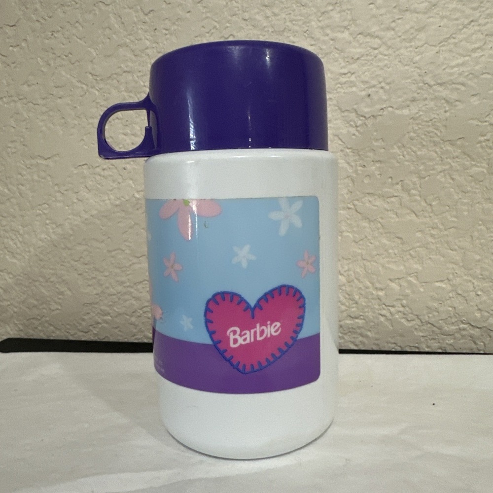 VINTAGE THERMOS 1998 BARBIE purple top plastic thermos Drink Soup EUC